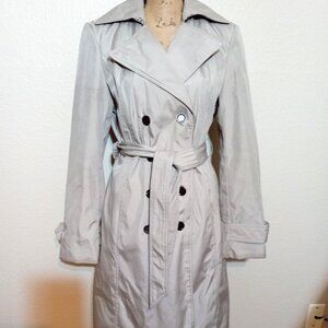 Calvin Klein's Double-Breasted Rain Resistant Trench Coat Swishy, Skirted Hem S